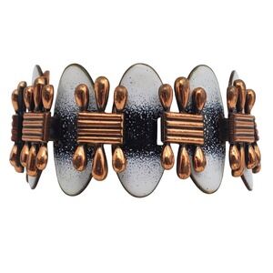 Matisse Oval‎ Links Bracelet Copper White Black Enamel Modernist Artisan Renoir